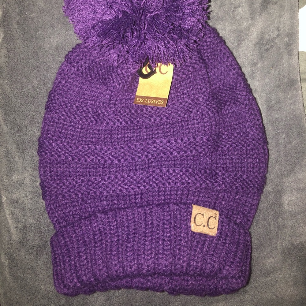 C.C. Slouch Pom Pom Beanie. NWT. Purple